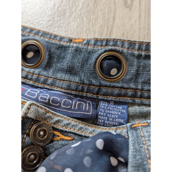 Womens Baccini Denim Bermuda Shorts With Polka Dot Scarf Belt Size 10 - Picture 3 of 5
